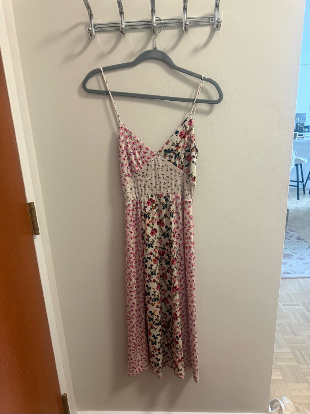 Zara Pink & Cream Floral Patchwork Midi Dress